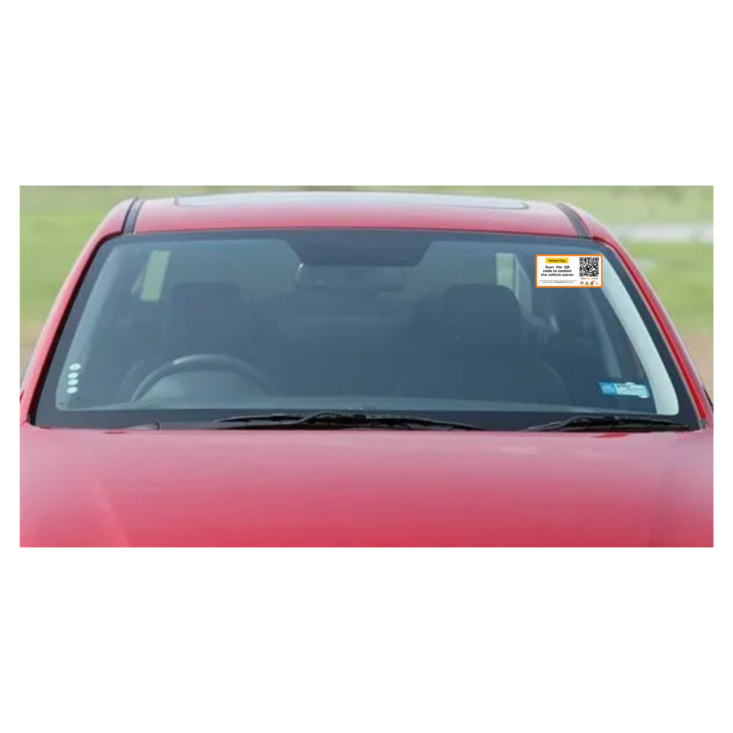 JankariTag privacy QR sticker on car windshield